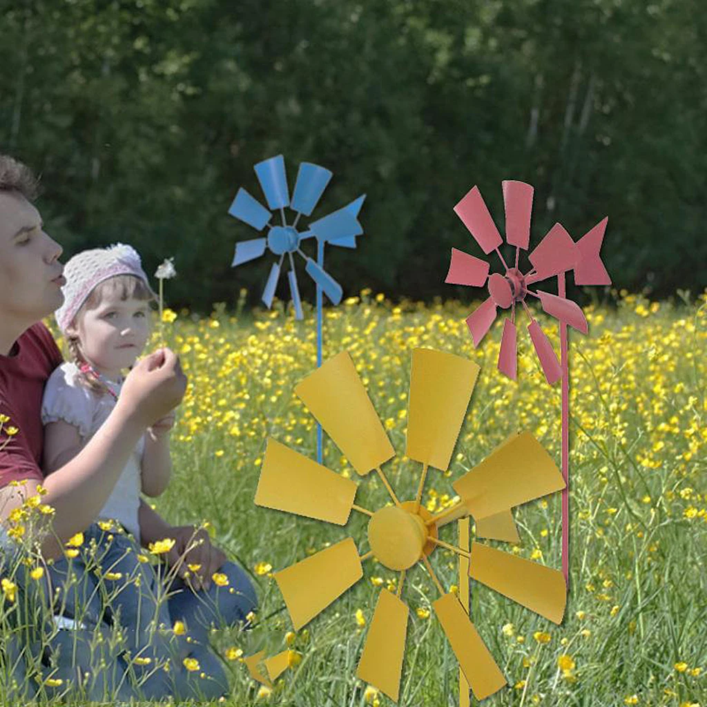Iron Windmill Pinwheels Wind Spinner for Kids Toys Outdoors Lawn Field Garden Patio Park Decor