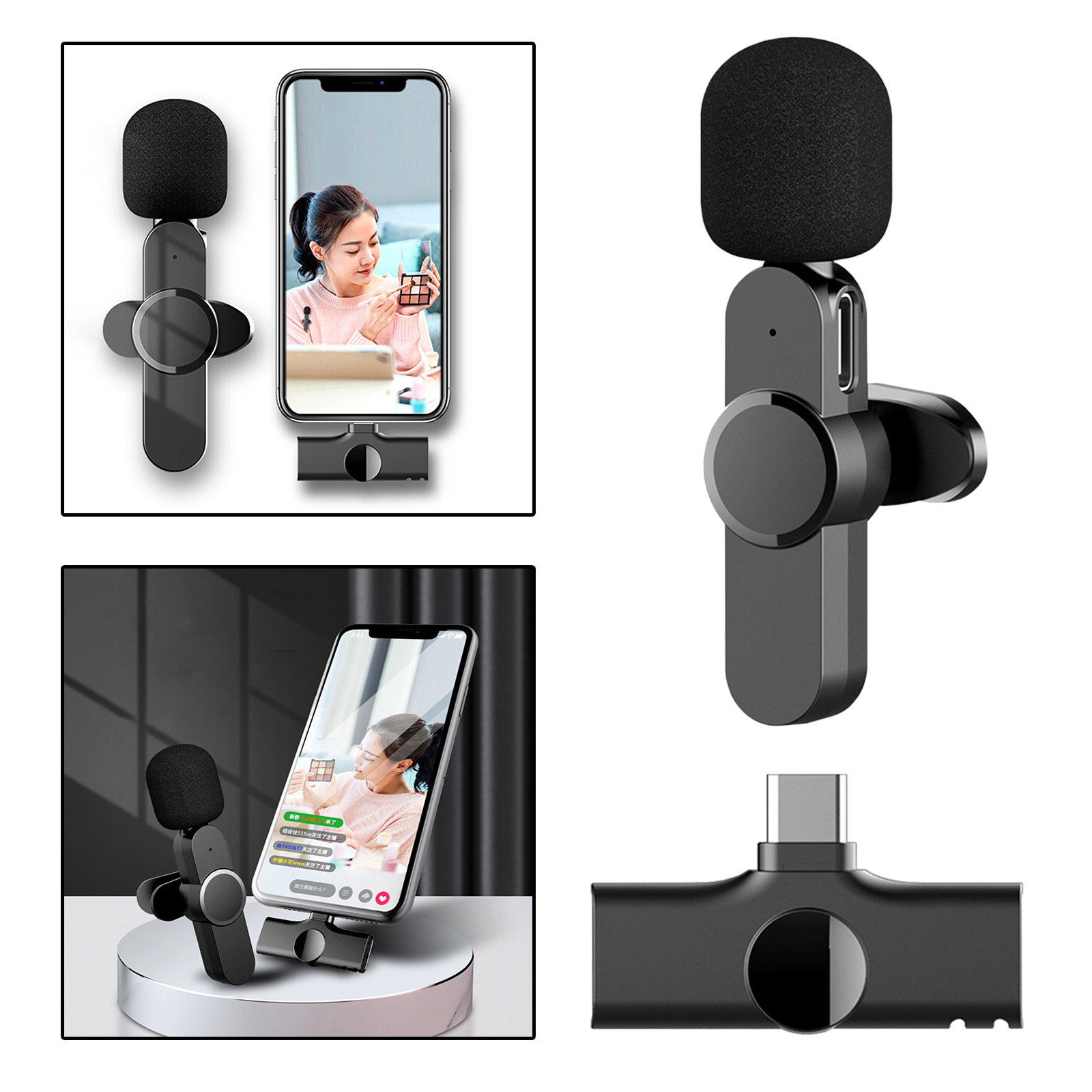 USB Type C Broadcast Lavalier Microphone Wireless Recording Mic Battery-Free