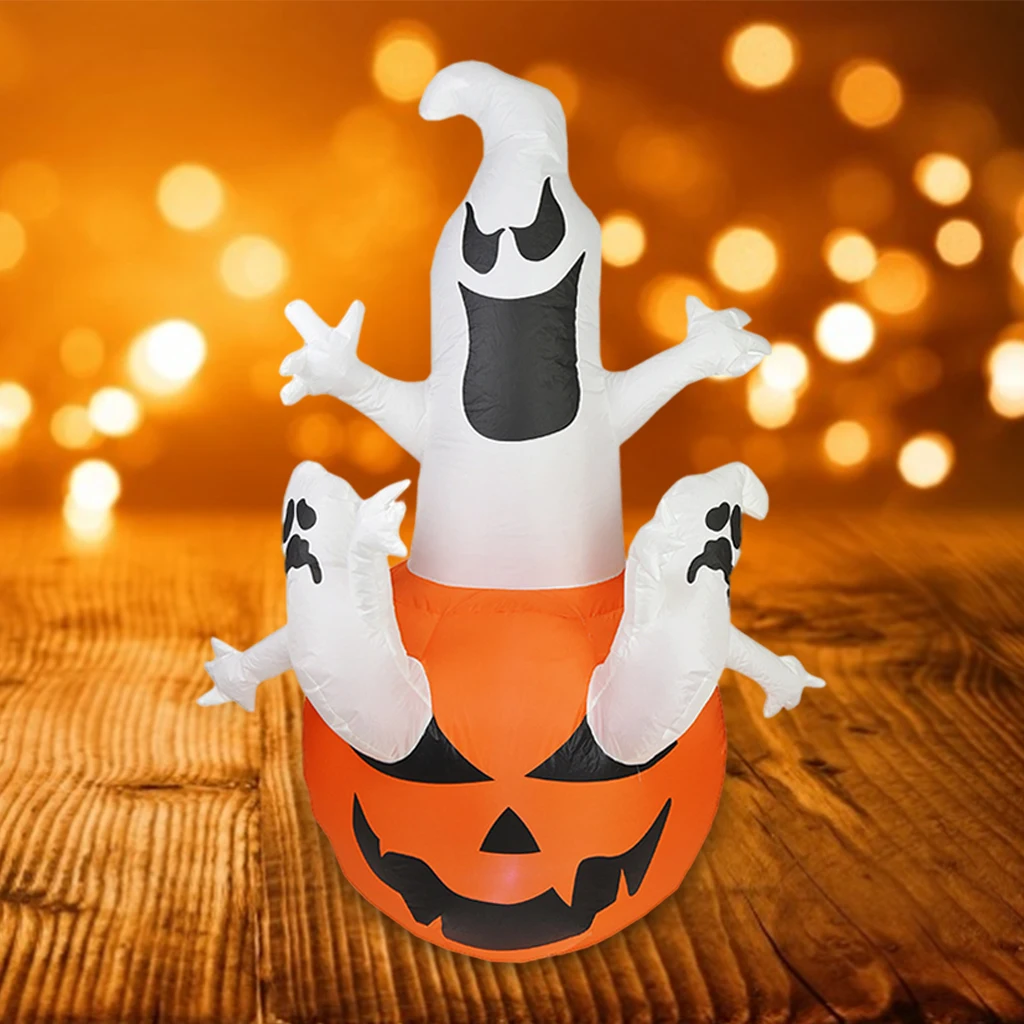 Halloween Inflatable Scary Ghost & Pumpkin Decorations with LED Lights Home Holiday Lawn Indoor Decorations Props US-Plug