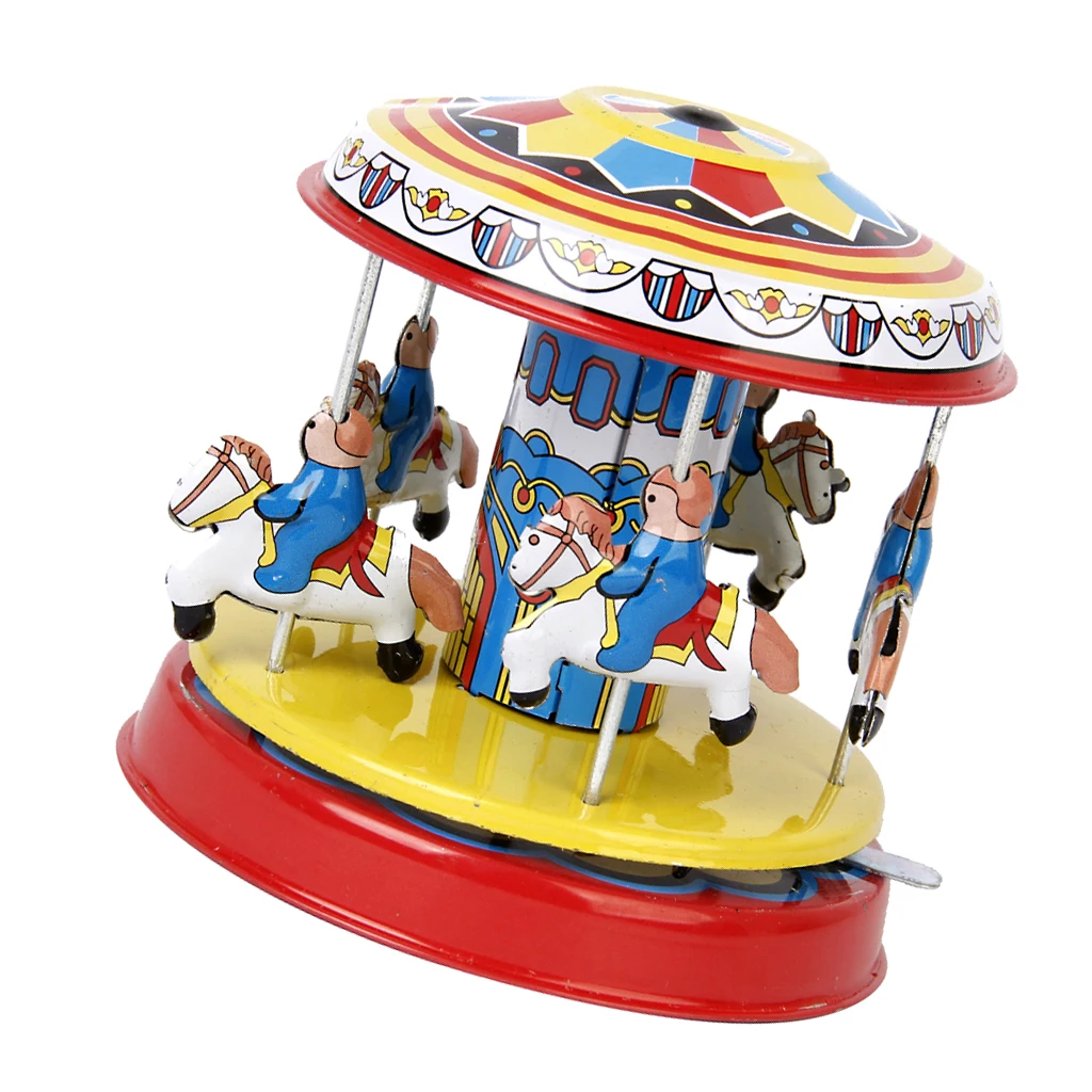 Vintage Iron SPINNING Horse Carousel Fairground Merry Go Round Classic Tin Toy