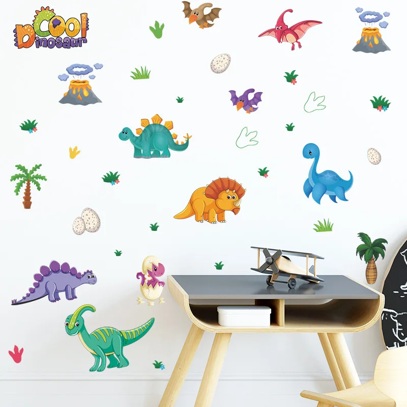 1set Colorful cartoon cute dinosaur children's room kindergarten home wall background decorative wall stickers self-adhesive