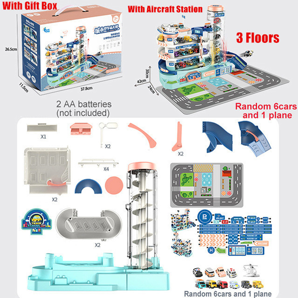 Kids 3 Floor City Car Park Garage Toy Race Car Ramp Track for Children
