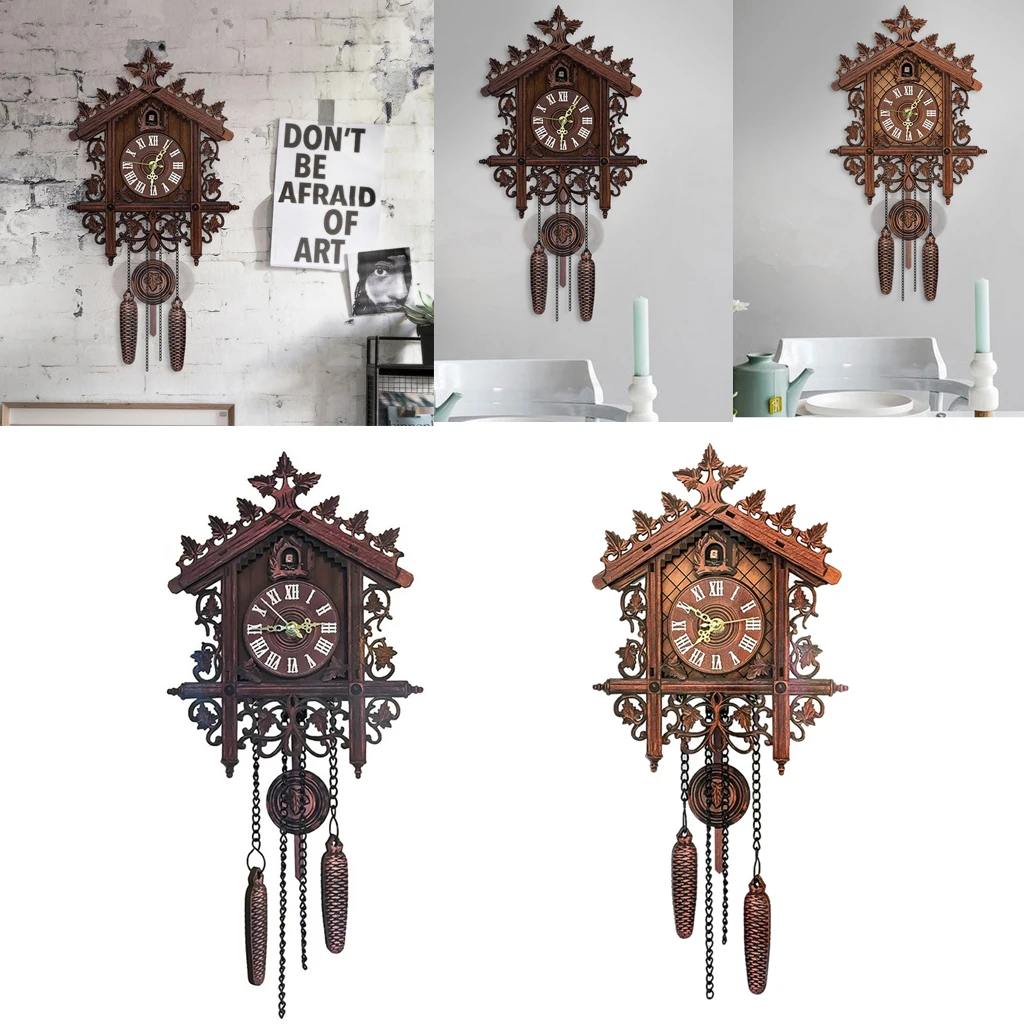 Vintage Wood Cuckoo Clock Wall Hanging Craft Clock For Home Restaurant Decoration Art Lounge