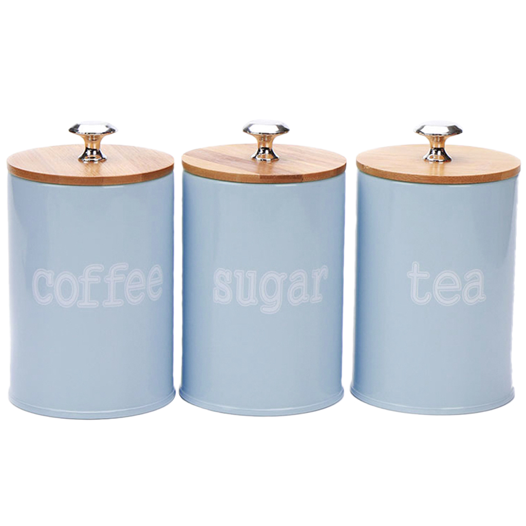Set of 3 Kitchen Metal Spice Seasoning Canister Salt Sugar Storage Jar for Tea Sugar Coffee Spice Seasoning