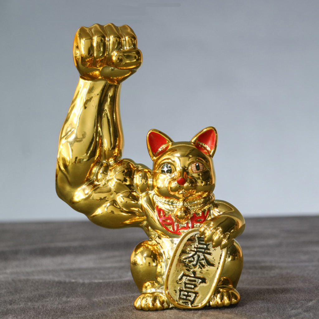 Creative Muscle Arm Lucky Cat Figurines Home Wealth Decoration Car Interior Feng Shui Animal Crafts Office Room Shop Ornaments