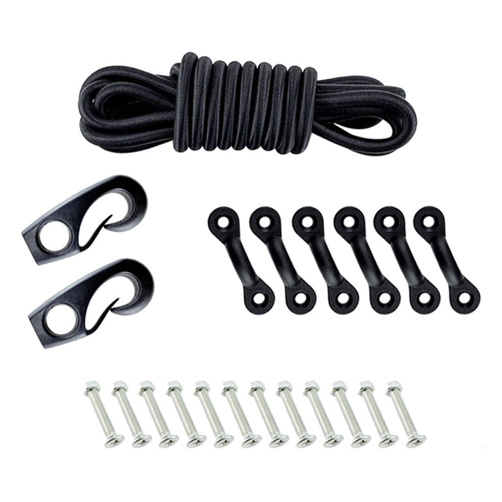 Marine Kayak Bungee Kit Bow & Stern Tie Downs 8ft Cord 6 Nylon Padeyes