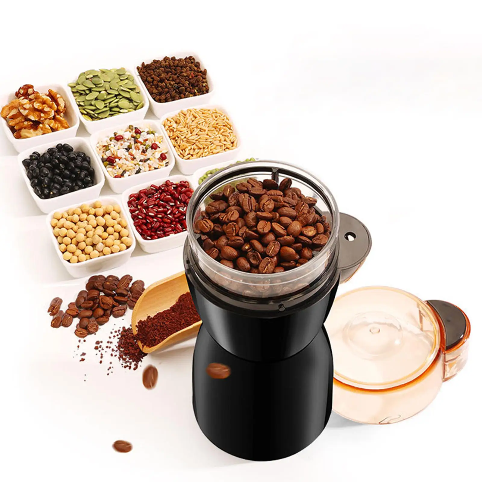 220V Coffee Grinder Rechargeable Coffee Bean Mill Stainless Steel Beans Nut Grind Spice Crusher for Home Kitchen Office