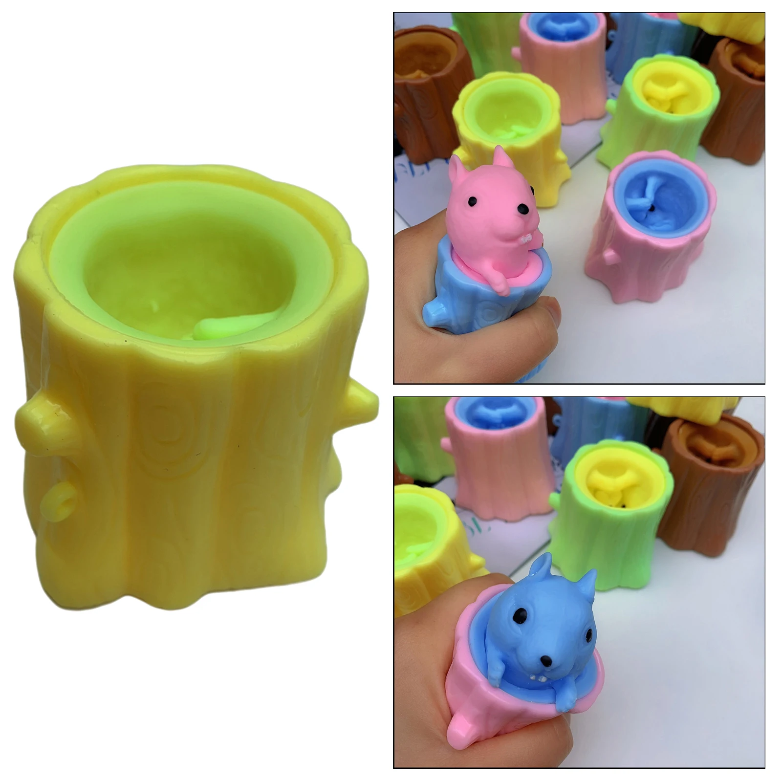 1pc Fun Squeeze Squirrel Cup Antistress Sensory Fidget Toy Tree Stump Cute