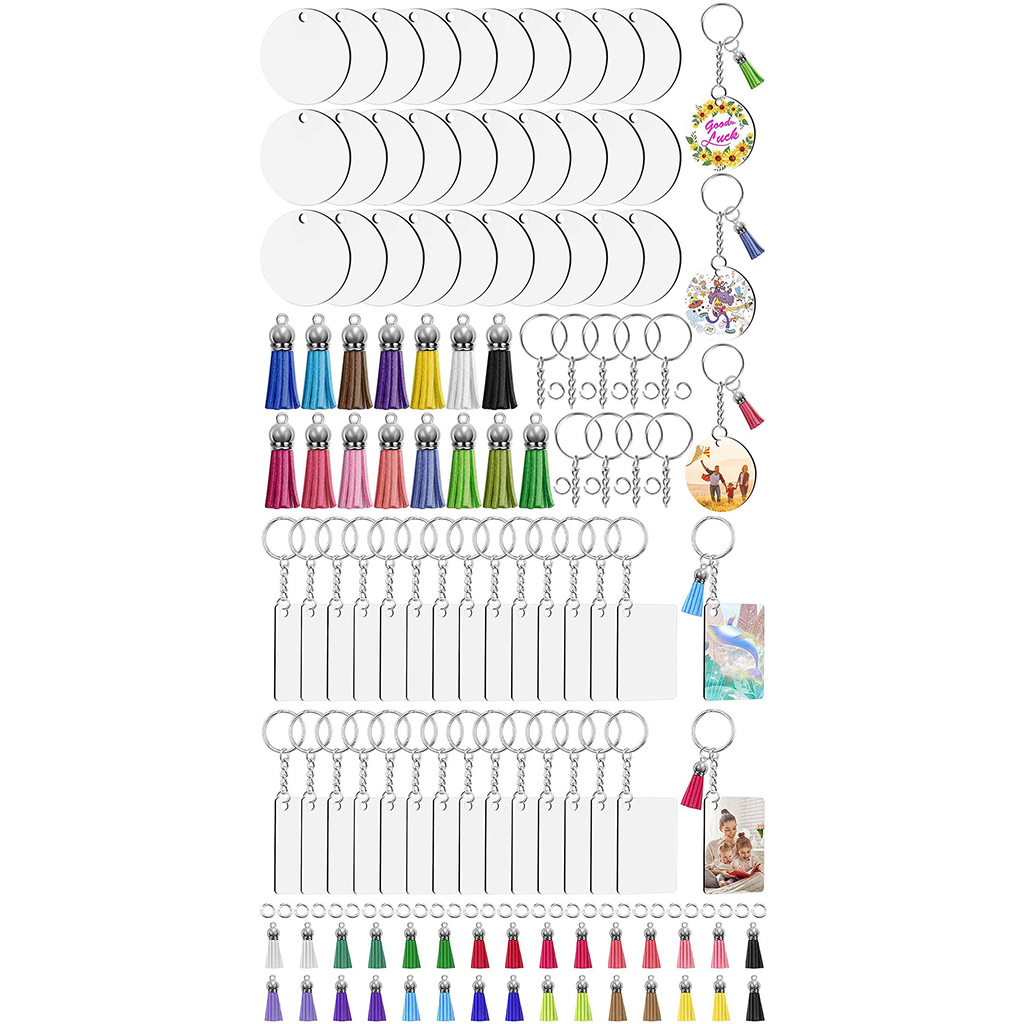 120 Pieces Keychain Blanks Decorative Car Ornament Creative Ornament Blanks Kit DIY Crafts for Graduation