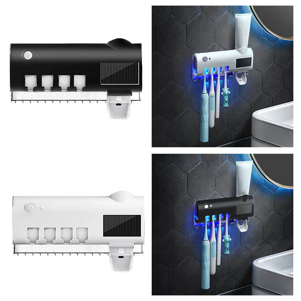 Bathroom UV Toothbrush Sterilizer Toothpaste Holder Automatic Squeezers, Doublelayer Sterilization Design