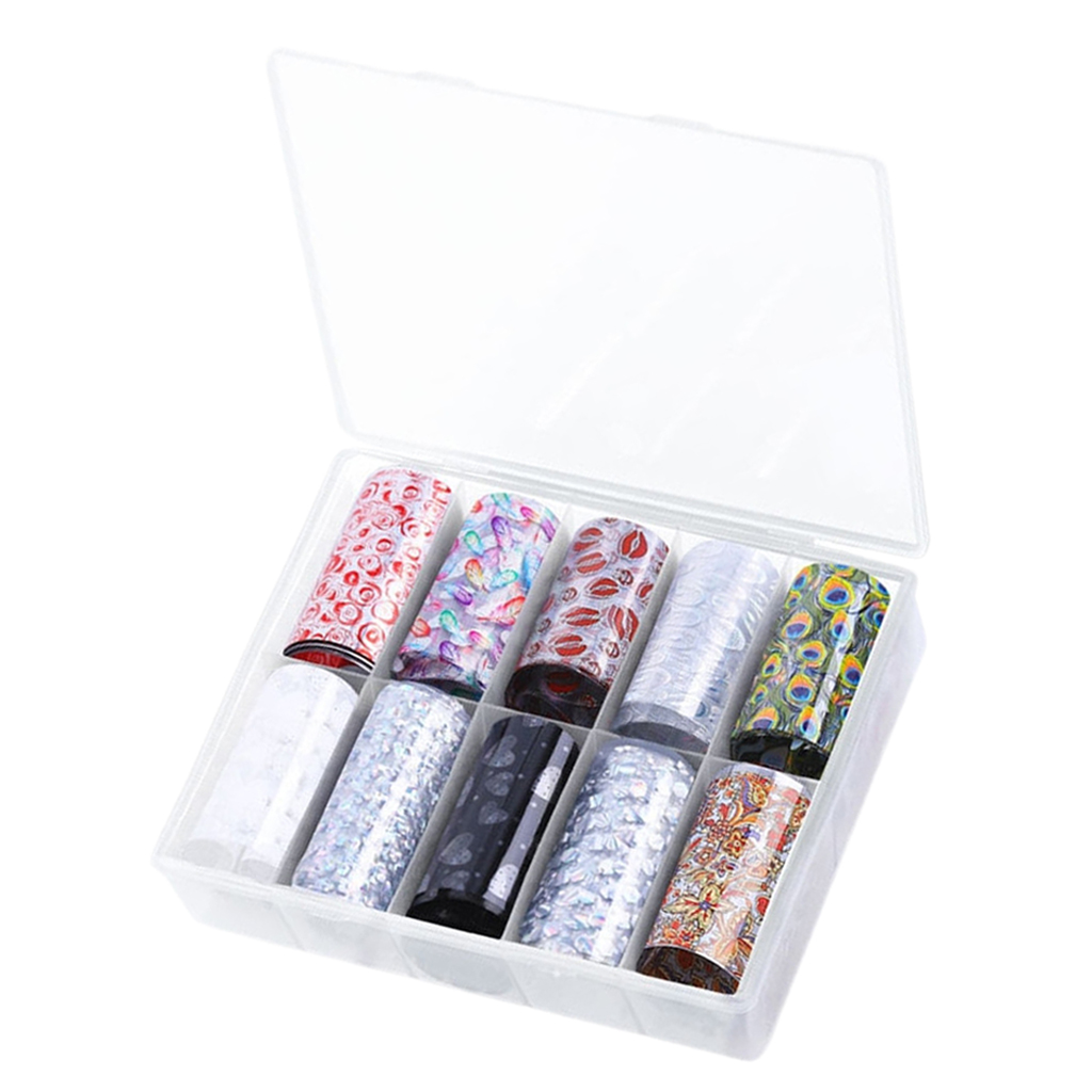 Lots 10 Pcs 120cm Finger Nail Art Stickers Decal DIY Tips Decor w/Carry Box