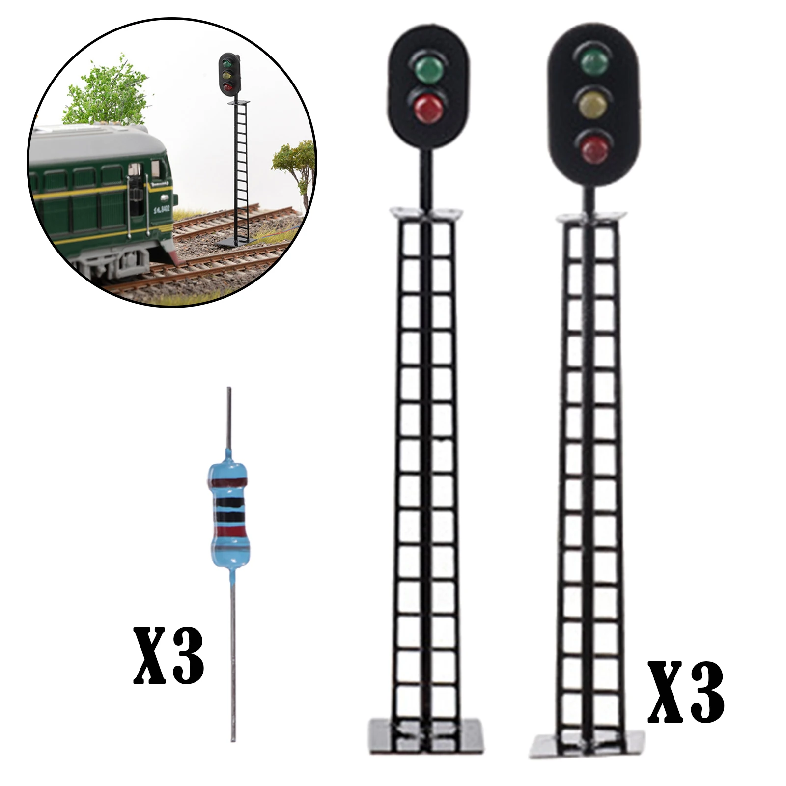 3Pcs DIY Traffic Lights 1:87 HO Scale Traffic Light Lamp Signal Light Model Architecture Street Train Model Railway Train Lamp