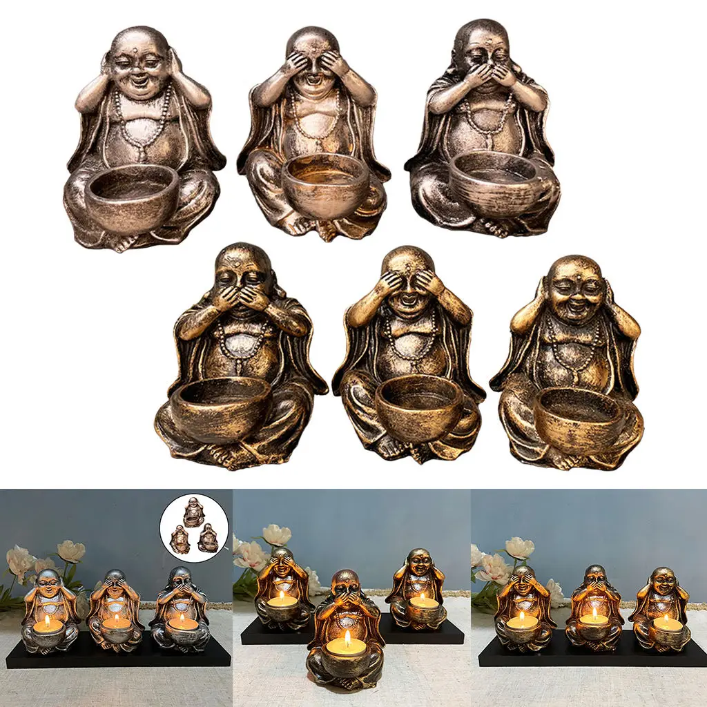 Set of 3, Buddha Candle Holder Candlestick Coffee Table Centerpiece Teahouse Yoga Room