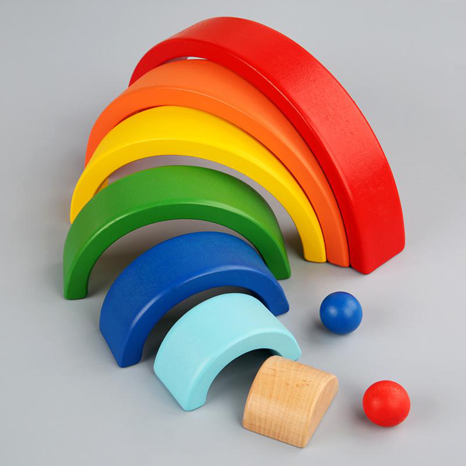 Rainbow Stacking Toys Wood Stacker Colorful Building Blocks Nesting Puzzles Set