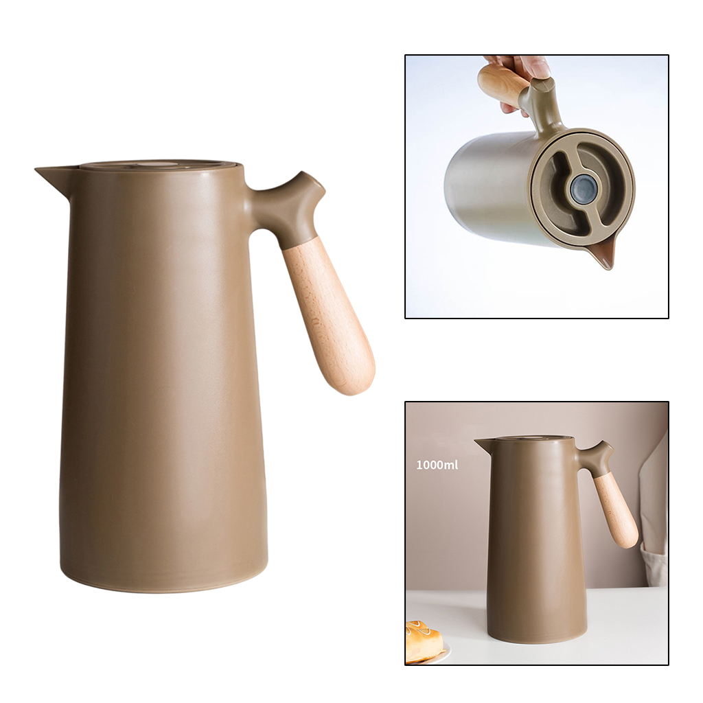 1000ML Double Walled Coffee Carafe Insulated Vacuum Flask 24 Hour Heat Retention with Lid Handle