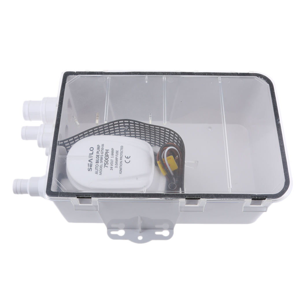 600GPH 24V Shower Sump Pump System Auto Bilge Drain Box Air Vent Boat RV