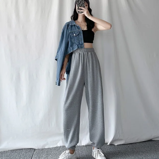 Cotton Grey Sweatpants Women's 2021 New Vertical Loose Straight