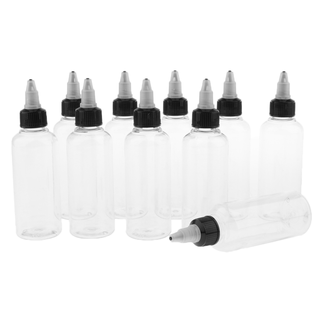 10x 100ml Plastic Bottle with  Top Cap - Solvents/Oils/Paint/Ink/Liquid