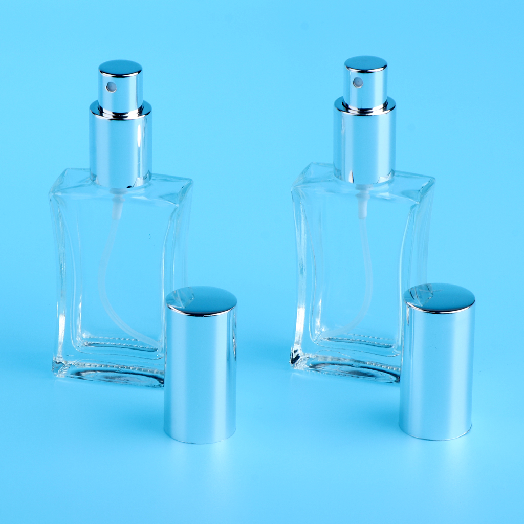 2PCS 50ml Clear Refillable Perfume Bottles, Portable Square Empty Glass Perfume