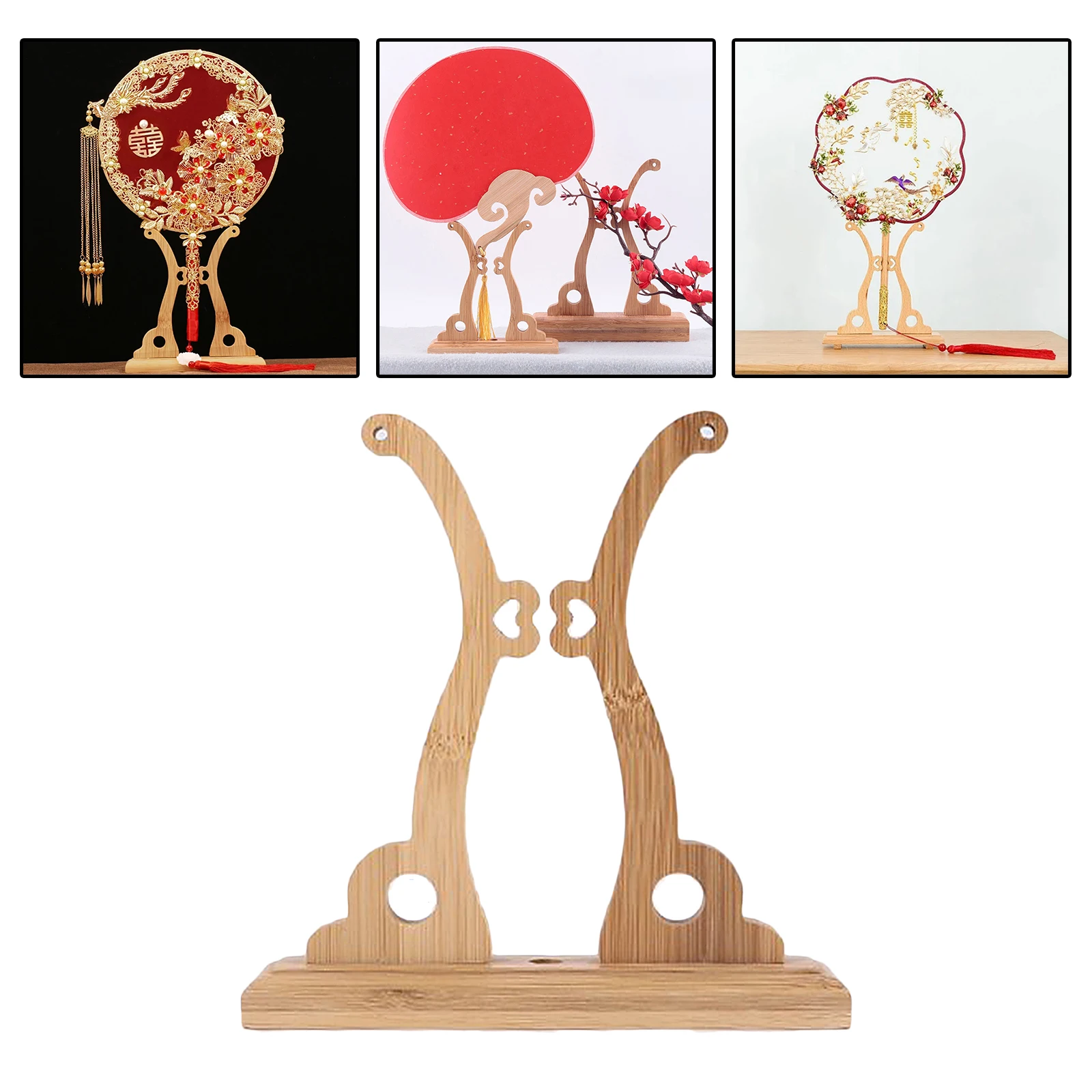 Chinese Craft Hand Wood Fan Stand Display Base Holder Circular Fan Display Room Decor Women Fan Frame Base