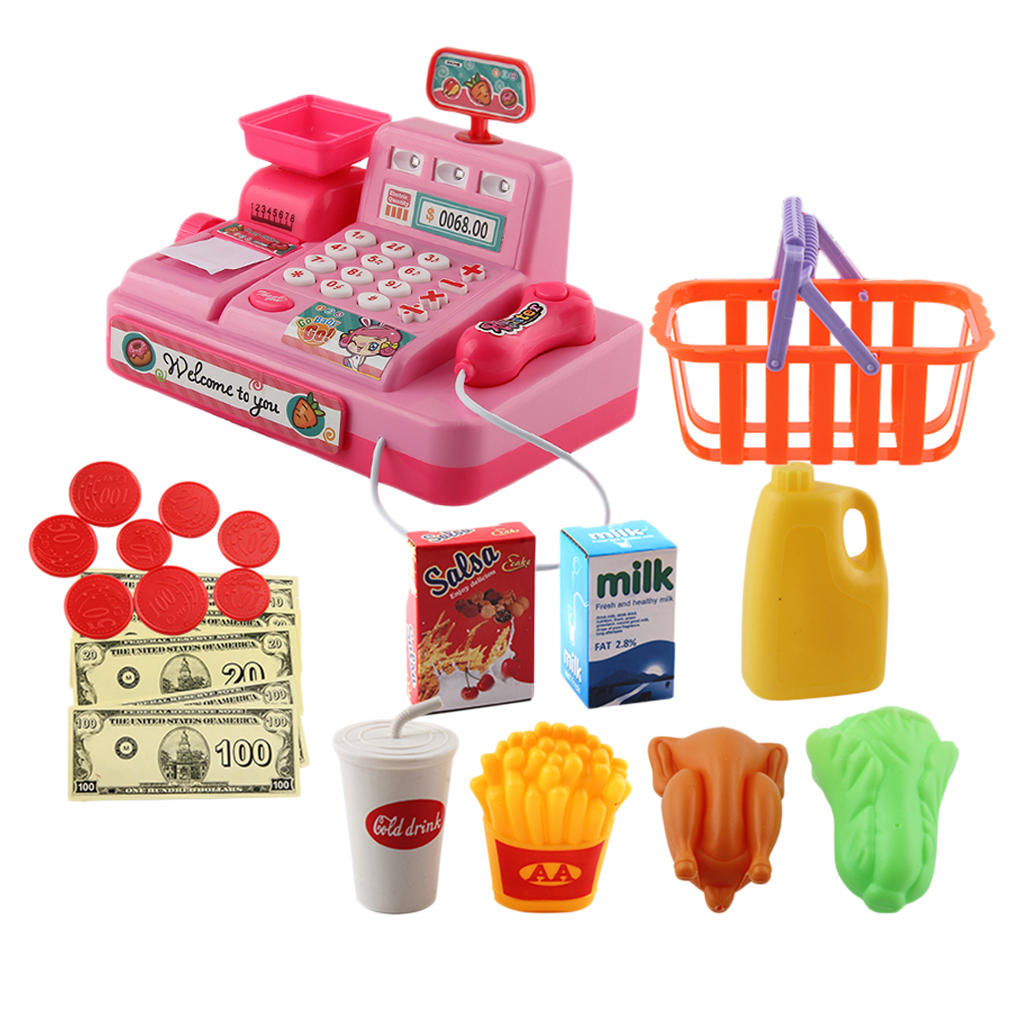Kids Supermarket Food Pretend Play Set Cash Register Shopping Toys Gift