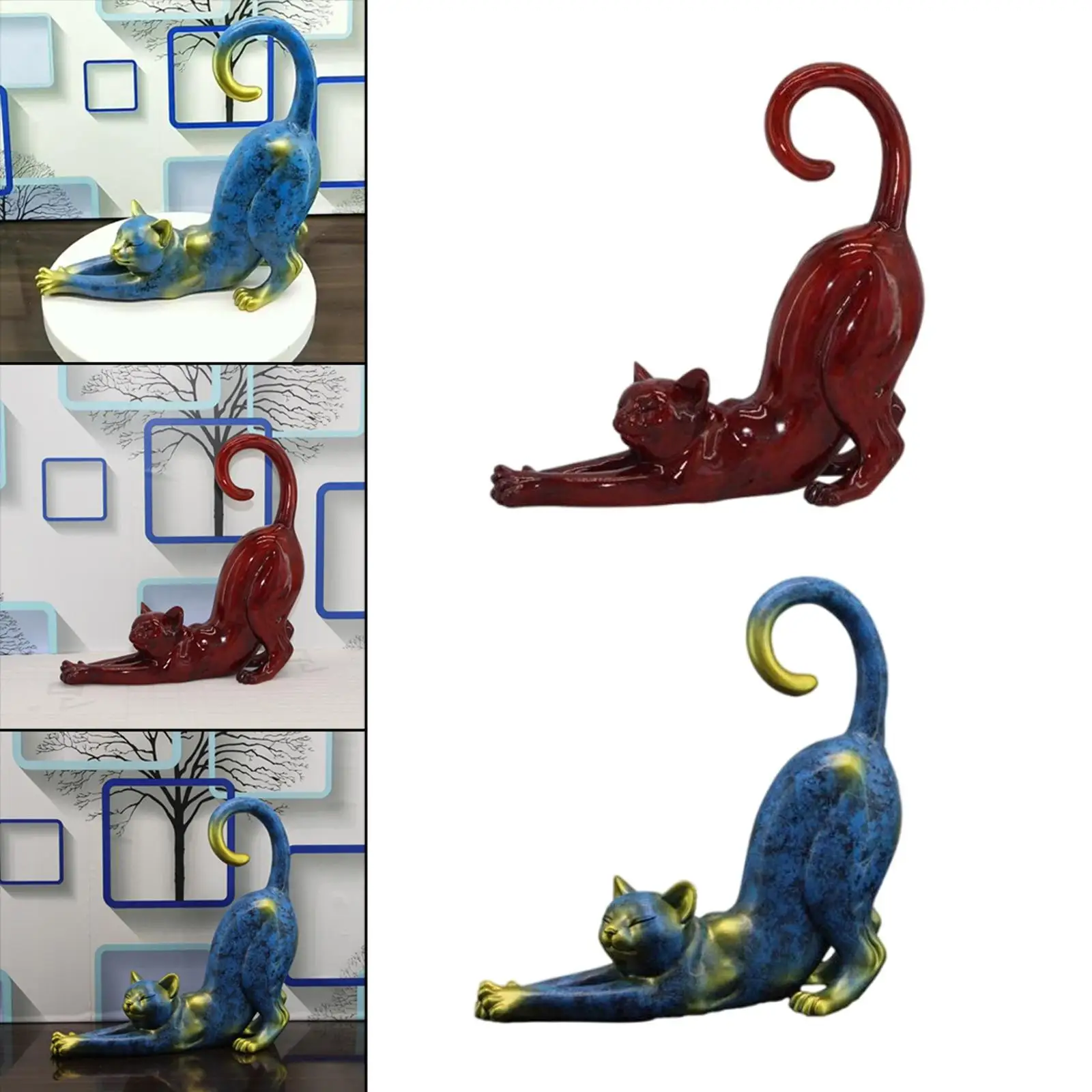 Set of 2 Resin Cat Figurine Simulated Bedroom Office Wedding Decor Gifts