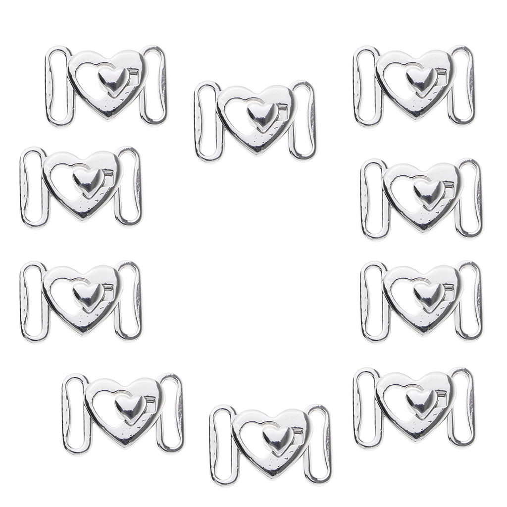 10 Sets Love Heart Metal Hook and Eye Fastener for Bra/Dress/Corset Sew On Hidden Button