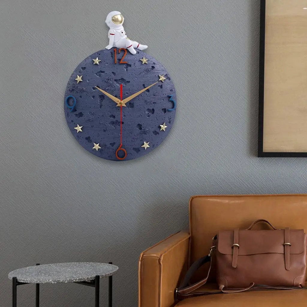 Modern Astronaut Wall Clock Non Ticking Silent Decor Wall Art Spaceman Clock for Office Home Office Bedroom School Kids Room