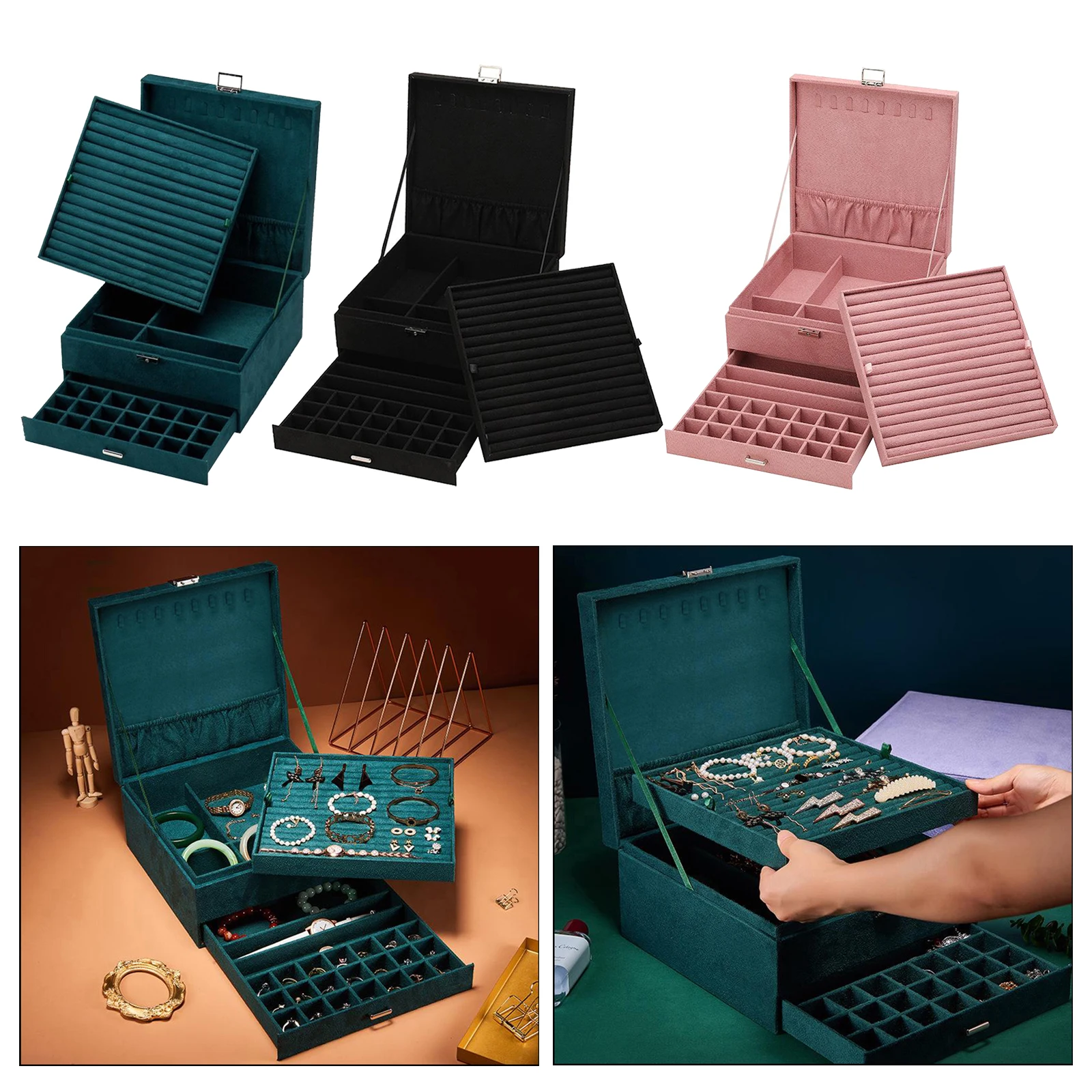 Portable Velvet Jewelry Storage Box Display Organizer Case Holder Container