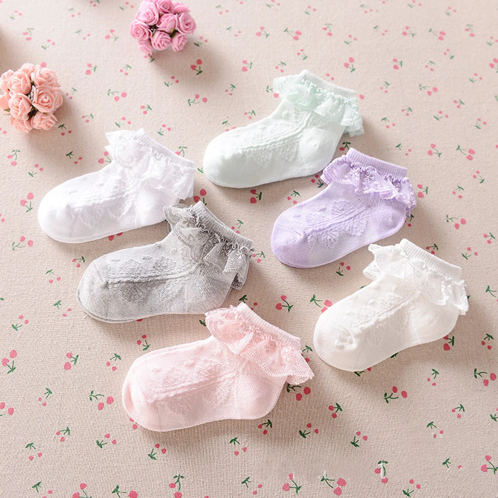 0-5Y Baby Girls Kids Princesses Socks Cotton Lace Breathable Frilly Ankle Socks 