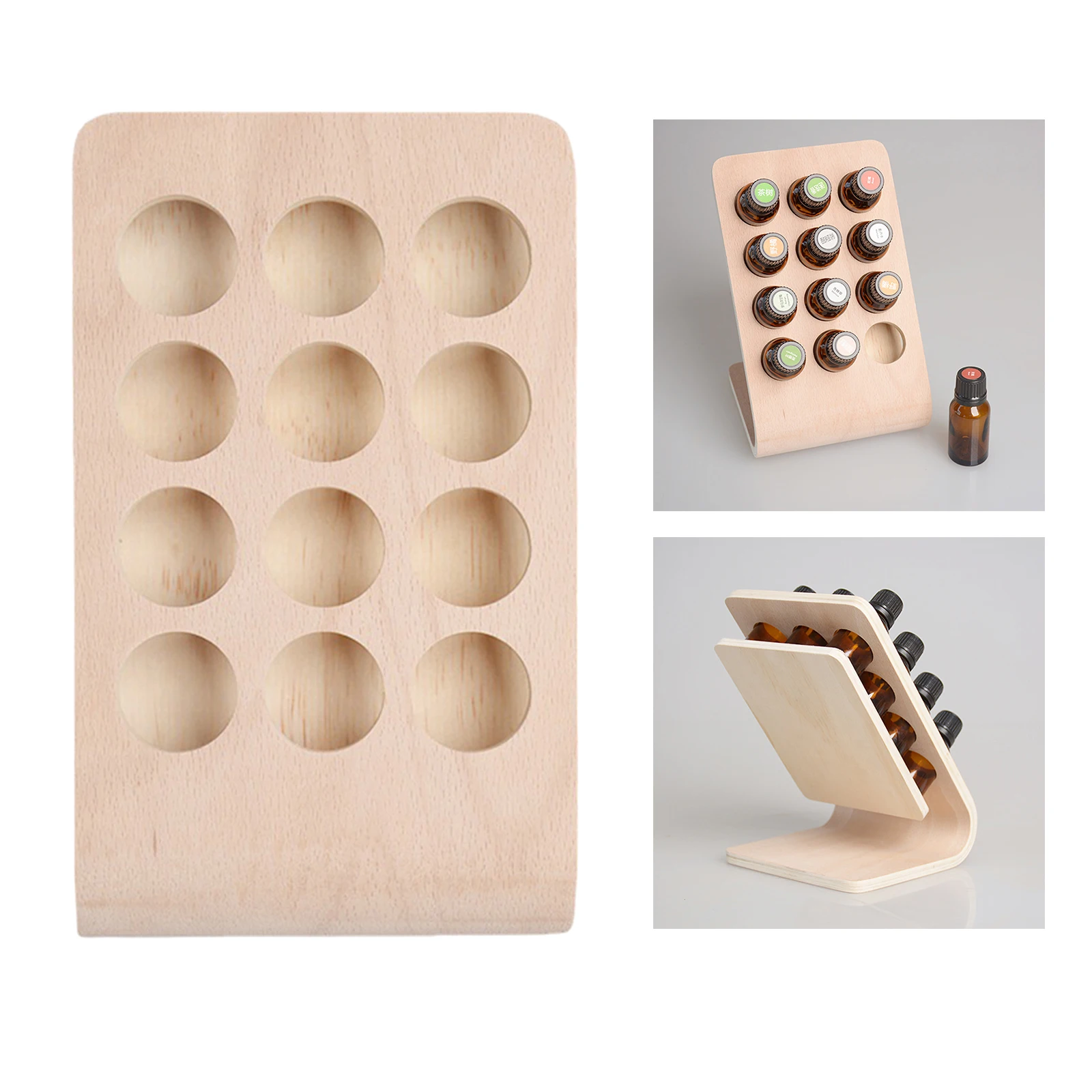 12 Holes 15ML Rectangle Shape Wooden Essential Oil Display Stand Holder