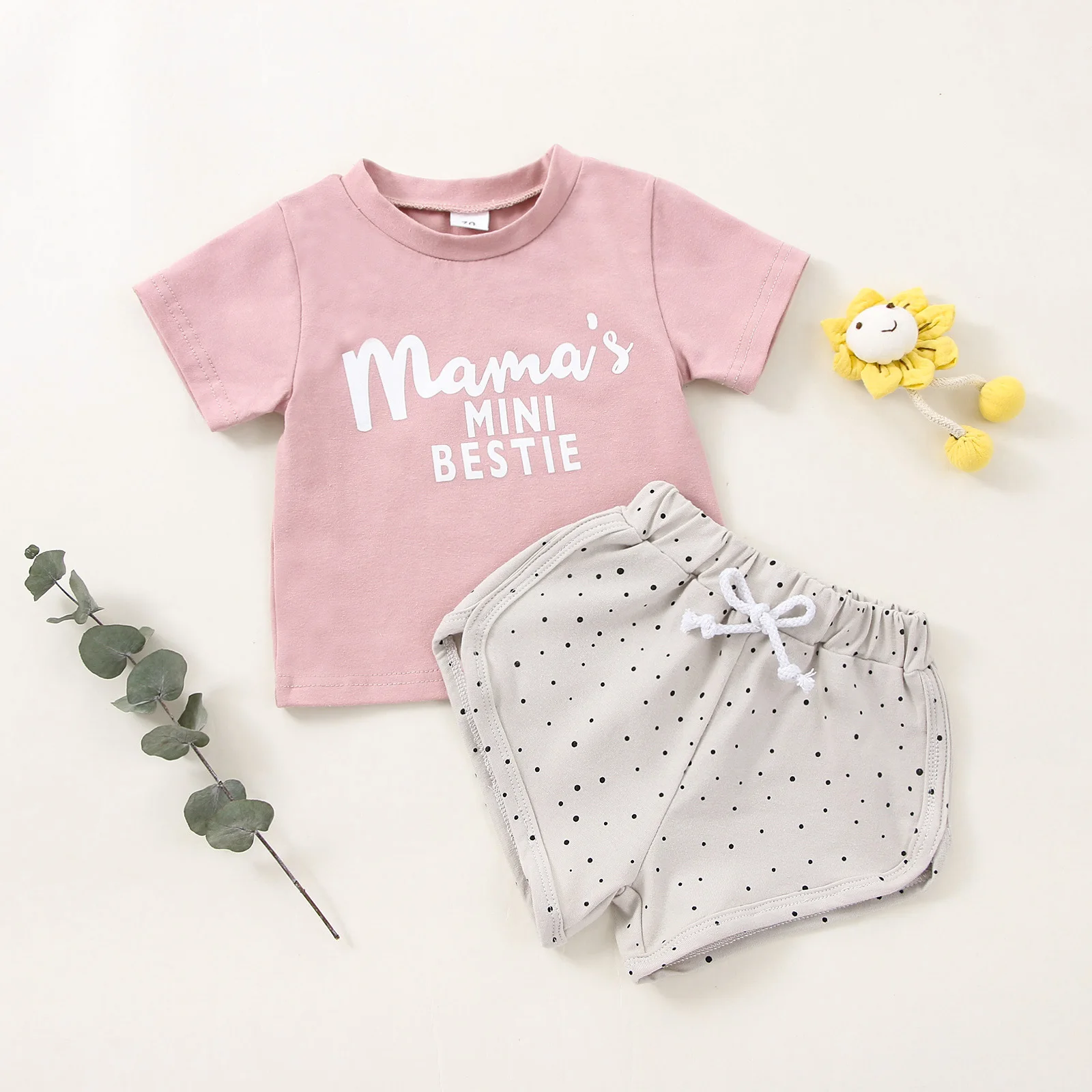 2022 0-24M Baby Summer Clothes Set MAMA GIRL/BOY/MINI BESTIE Letter Print Short Sleeve Round Neck T-shirt+Dot Shorts Casual 2pcs Baby Clothing Set best of sale
