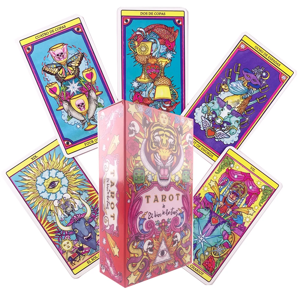 New Arrival The God of The Three Cards Tarot Cards Traditional Chinese Style Tiger Lion and Dragon Elements Divination Chakra