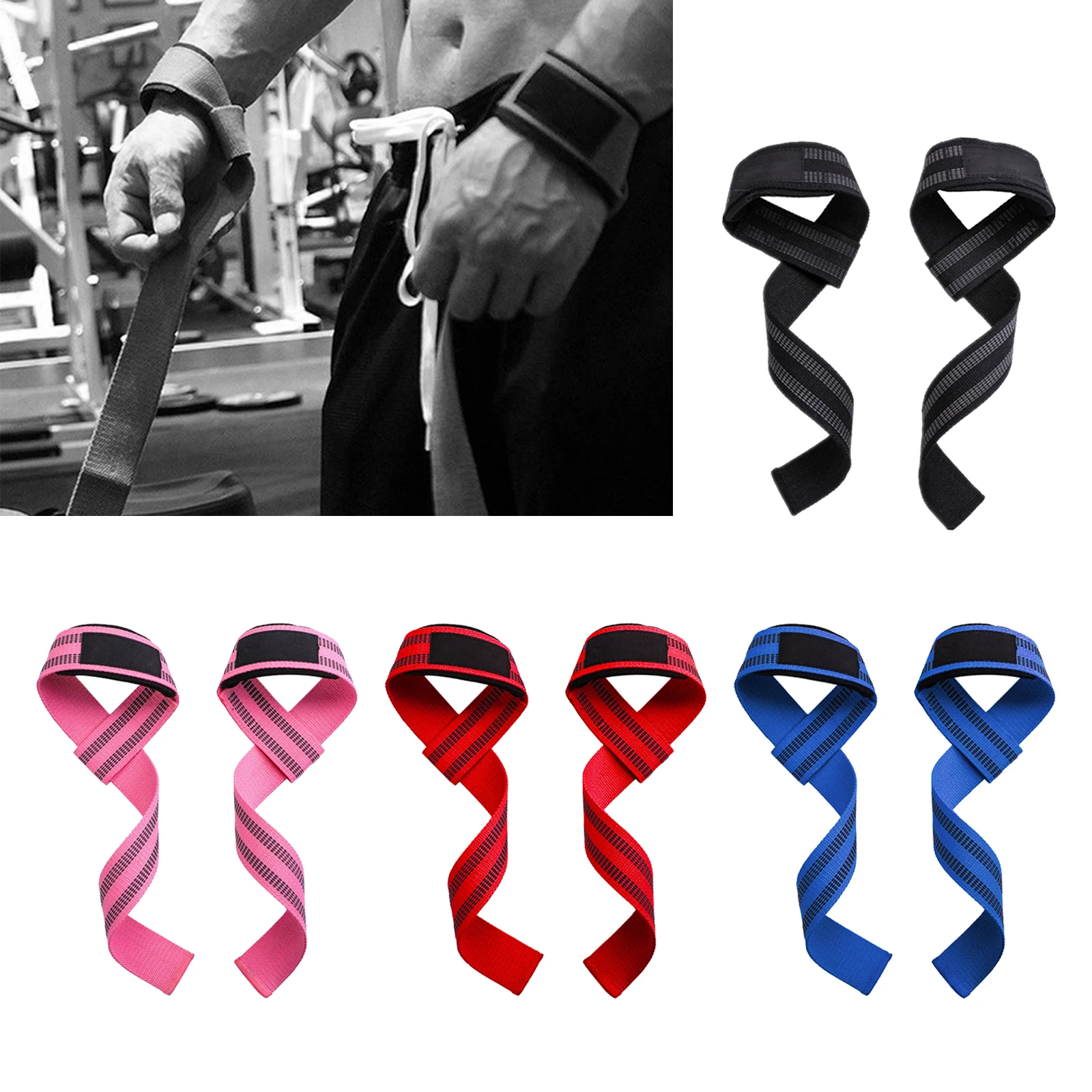 1Pair Weight Lifting Straps Durable Padded Wrist Support Wraps Powerlifting Strength Deadlift Home Gym Adjustable Unisex