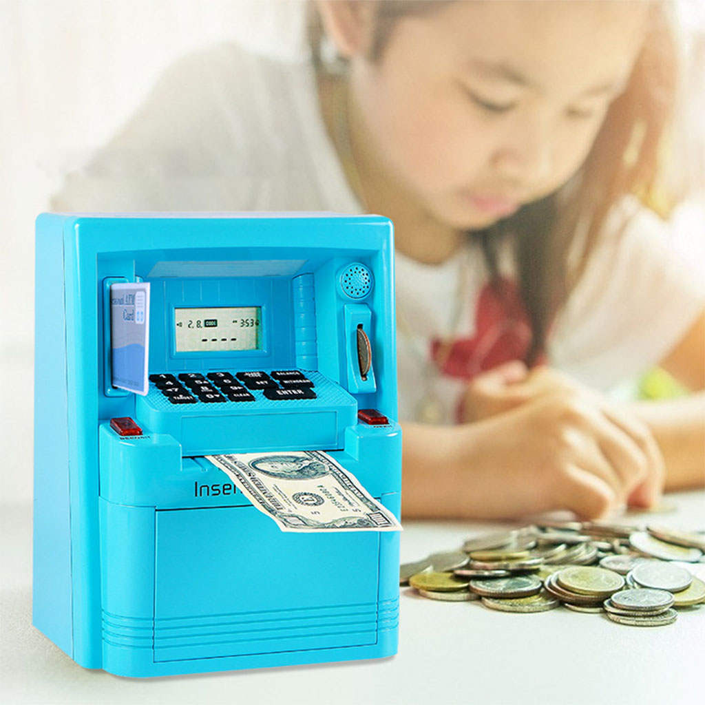 Automatic ATM Piggy Bank Timer and Clock with Alarm Clock Coin Cash Bank Machine Money Saver for Boys Girls Children Xmas Gifts