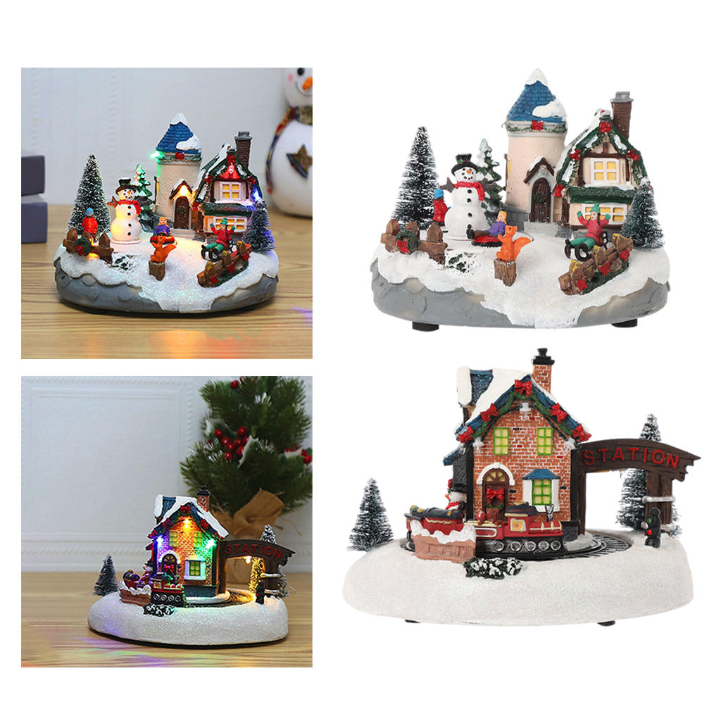 Resin Christmas Village Houses Musical Winter Collection Snow Scene for Kids Adults Teens