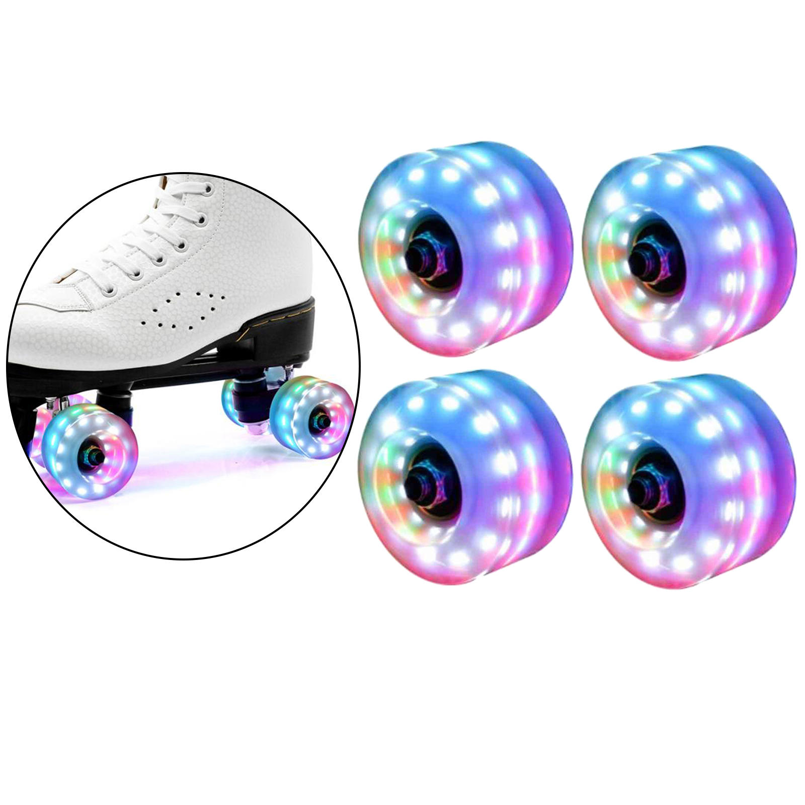 4PCS Light Up Quad Roller Skate Wheels 58mm x 32mm, Luminous Light Up Quad Roller Skateboard Wheels with Bearings Installed