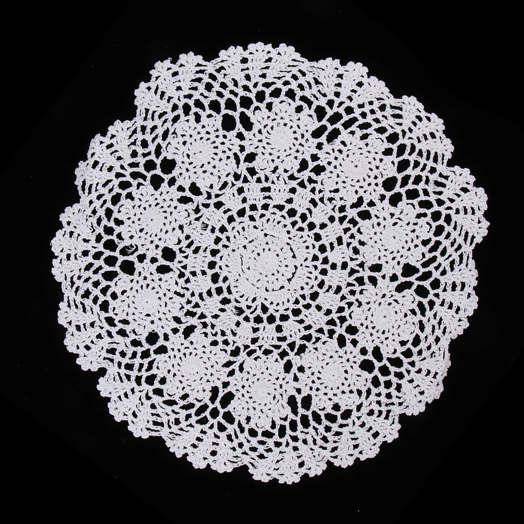 Handmade Round Crochet Cotton Lace Table Placemats Doilies, Water Lily Flower Shape, 40cm/50cm
