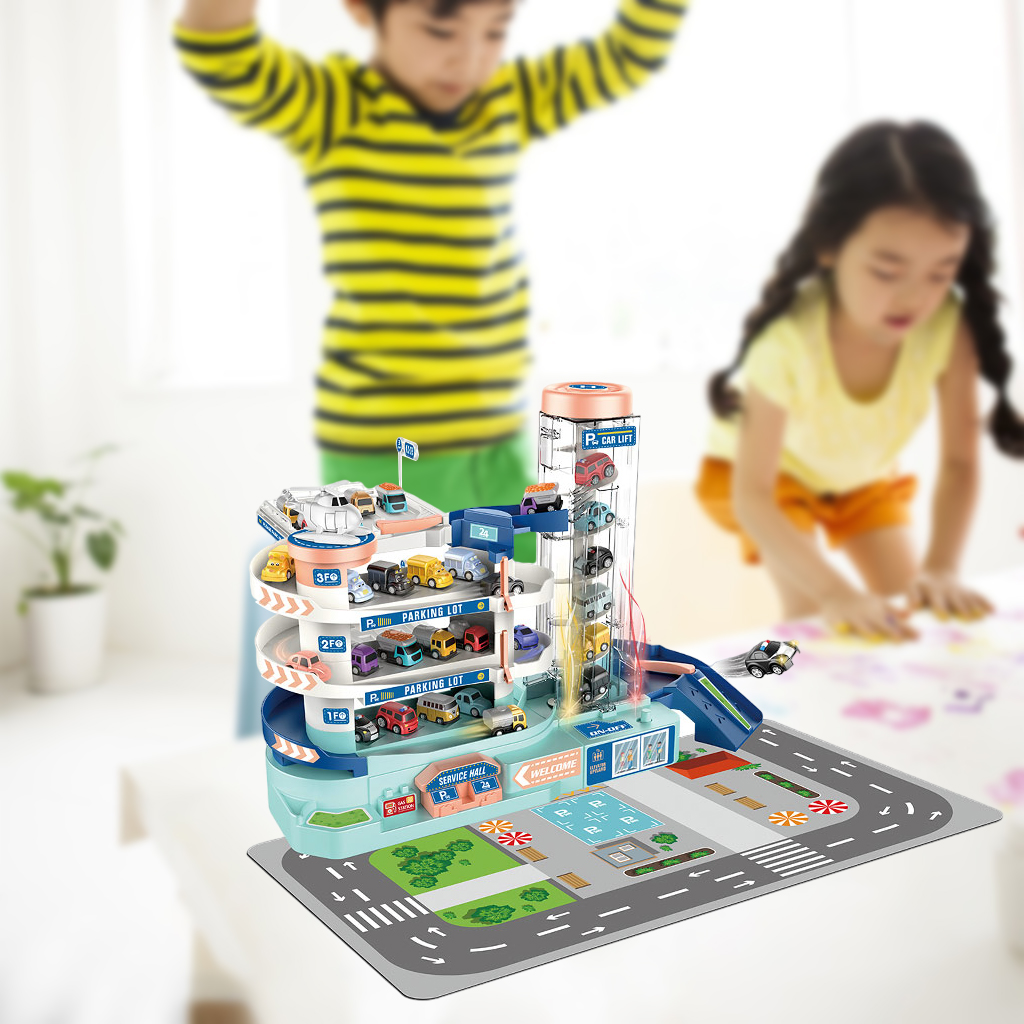 Kids 3 Floor City Car Park Garage Toy Race Car Ramp Track for Children