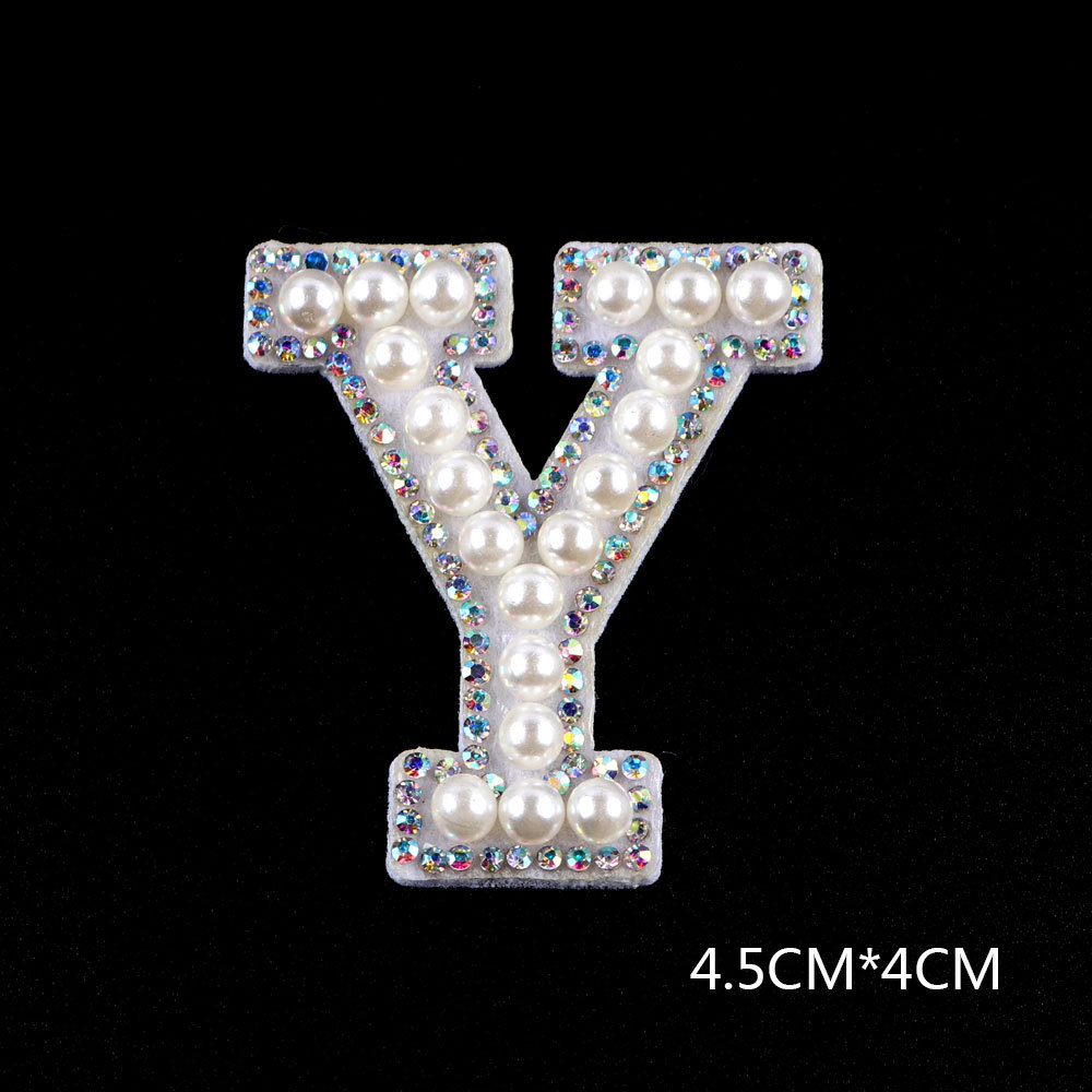 26 brief AB Strass Perle Englisch Alphabet Patch 3D Perlen Aufkleber Mixed Stickerei Patch Für Kleidung Logo Diy Applique – Detail 36