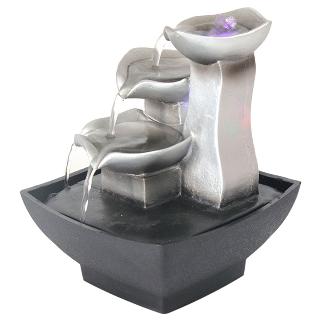 3-Tier Tabletop Fountain Automatic Pump Meditation with LED Light for Indoor