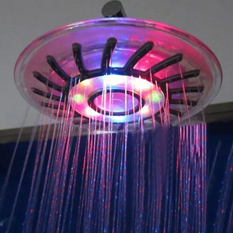 7 Colors Automatic Changing 8"inch Round Top Shower Head Bathroom LED Light Rain 