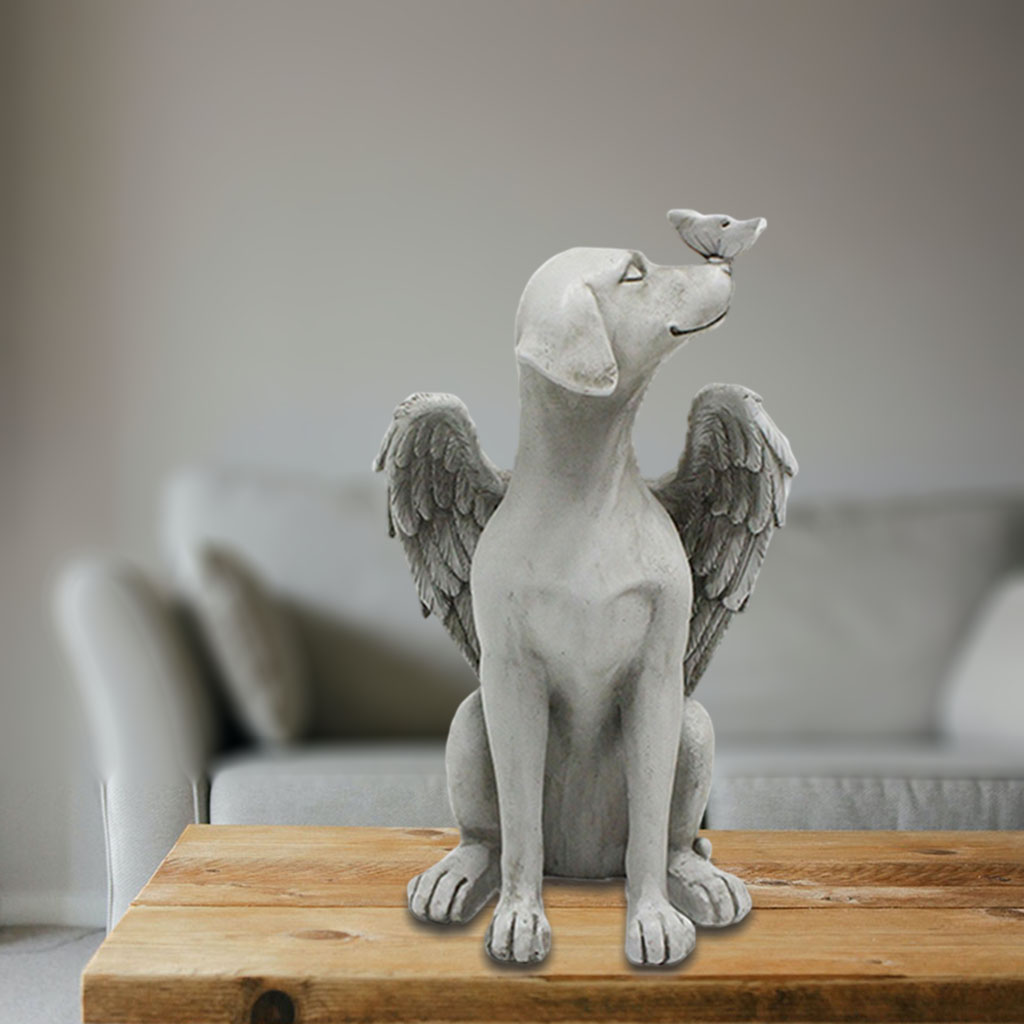 Angel Pet Statue Dog with Figurine Sculpture Outdoor Garden Decor