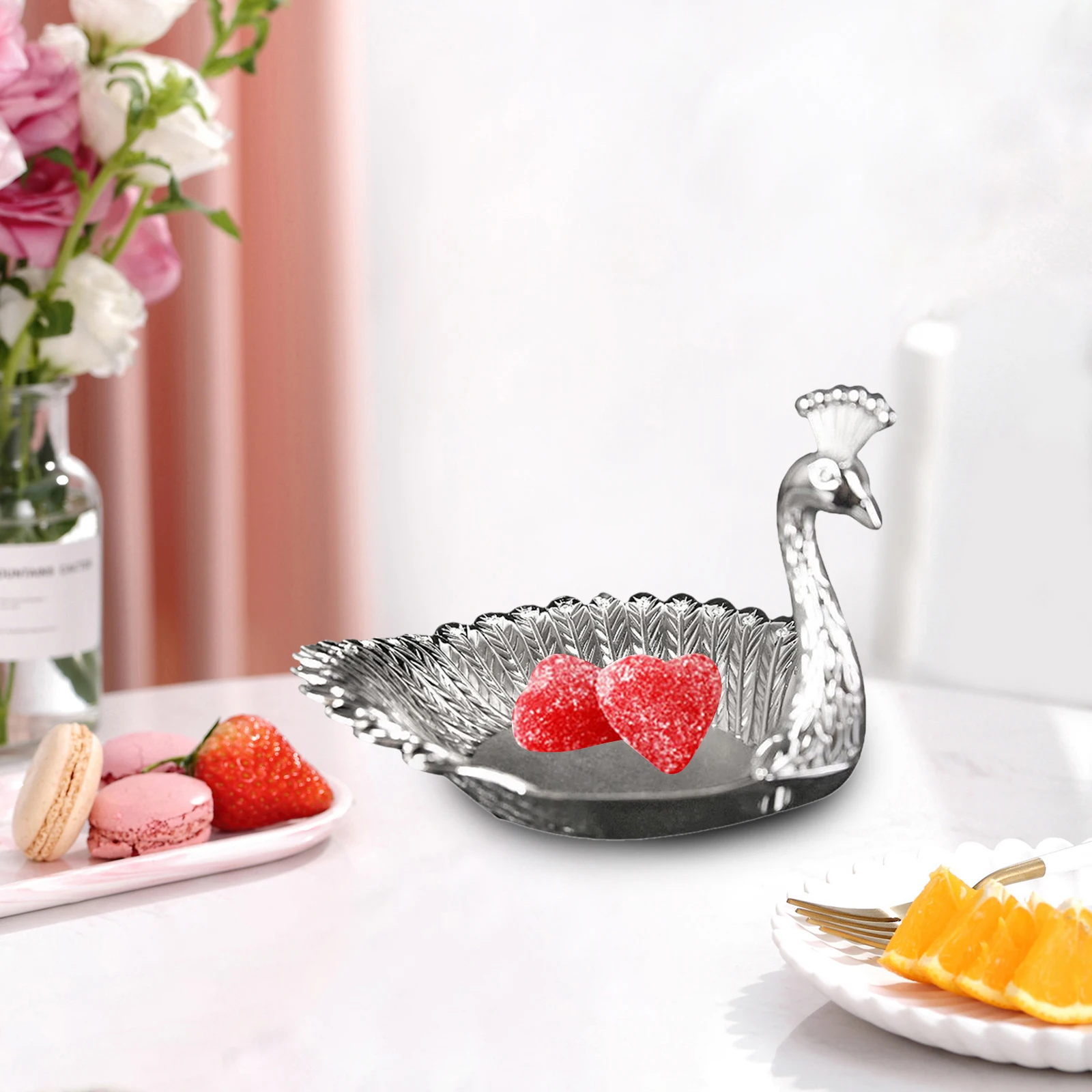 Delicate Metal Swan Shape Fruit Plate Trinket Ring Display Dish Dessert Candy Snack Serving Tray Bowl Platter Table Home Decor