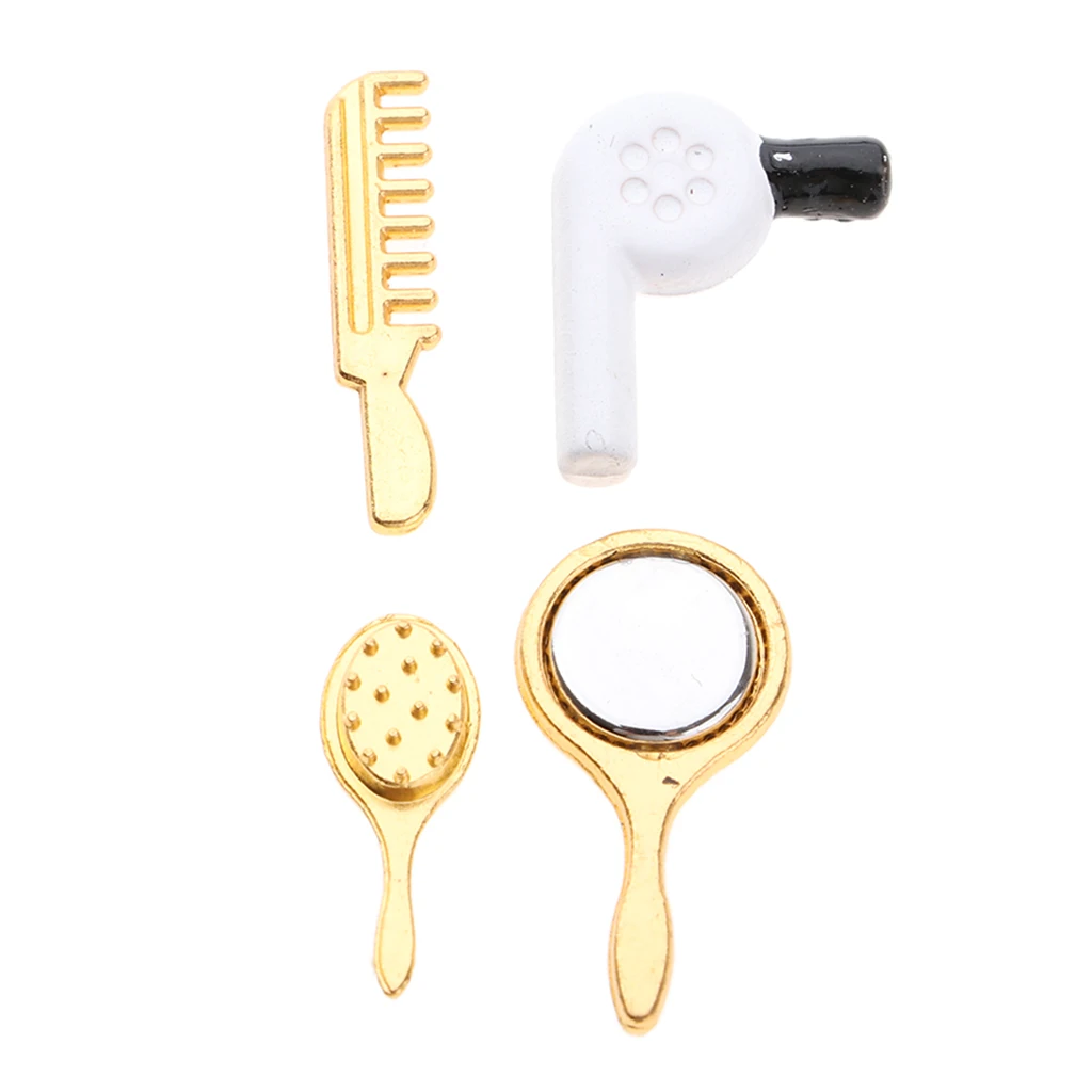 1/12 Dollhouse Miniature Practical Bathroom Accessory Comb Hair Dryer Mirror