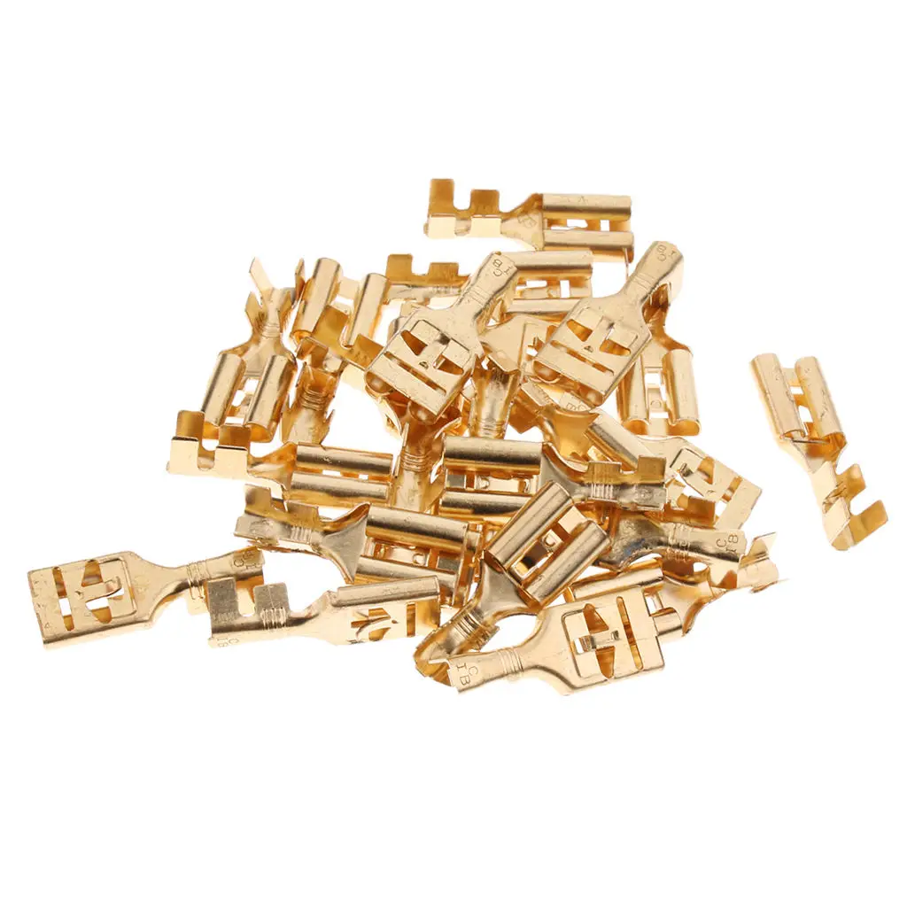 25 Pieces Brass Crimp Terminal Cable Locking Female Spade Connector 9.5mm