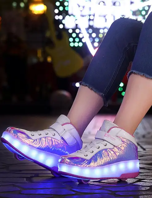 1/2 wheels Roller Sneakers Glowing Sneakers With Wheels Basket Fille  Sneakers Rollers For Children Led Lighted Flashing Kids - AliExpress