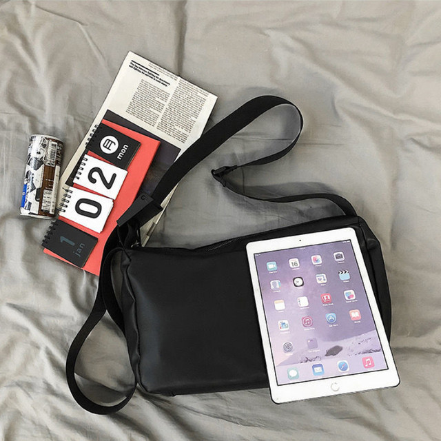 PU Leather Crossbody Bag Men Solid Large Capacity Black