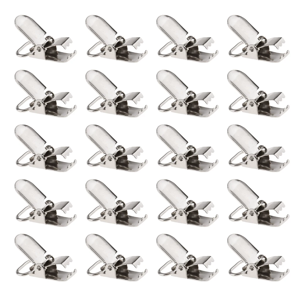  20 Pieces Alloy Webbing Hooks Pacifier Suspender Clips Silver Dummy Strap Brace 28mm
