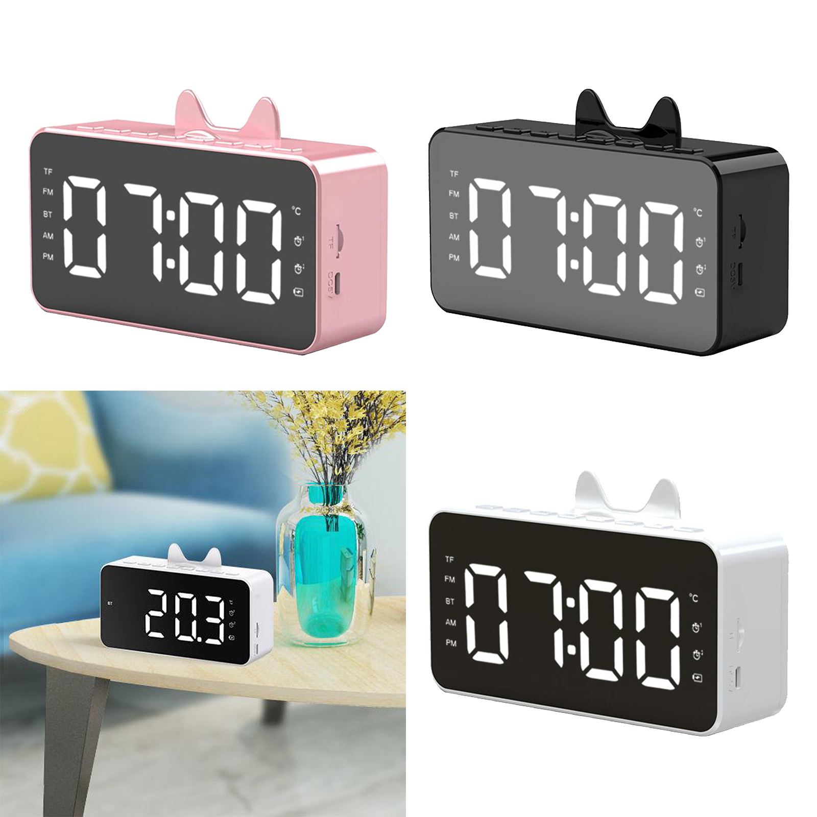 Mirror Alarm Clock Digital Snooze Table Clock Wake Up Light Electronic Large Time Temperature Display Home Decoration Clock